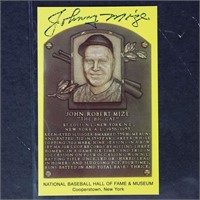 Johnny Mize autographed HOF Plaque postcard, auto