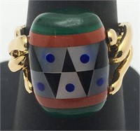 14k Gold Asch Grossbardt Ring With Inlay