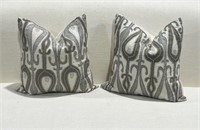 BUNDLE of TWO Ikat Patterned Grey Throw Pillows