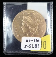 1875 $20 Gold Liberty Double Eagle, MS