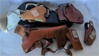 Box w/ various Bianchi leather holster and more
