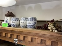 Blue and white canister set and decor