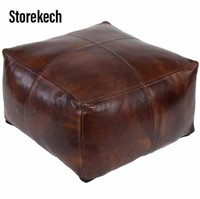 Leather Pouffe - Brown, Square $140