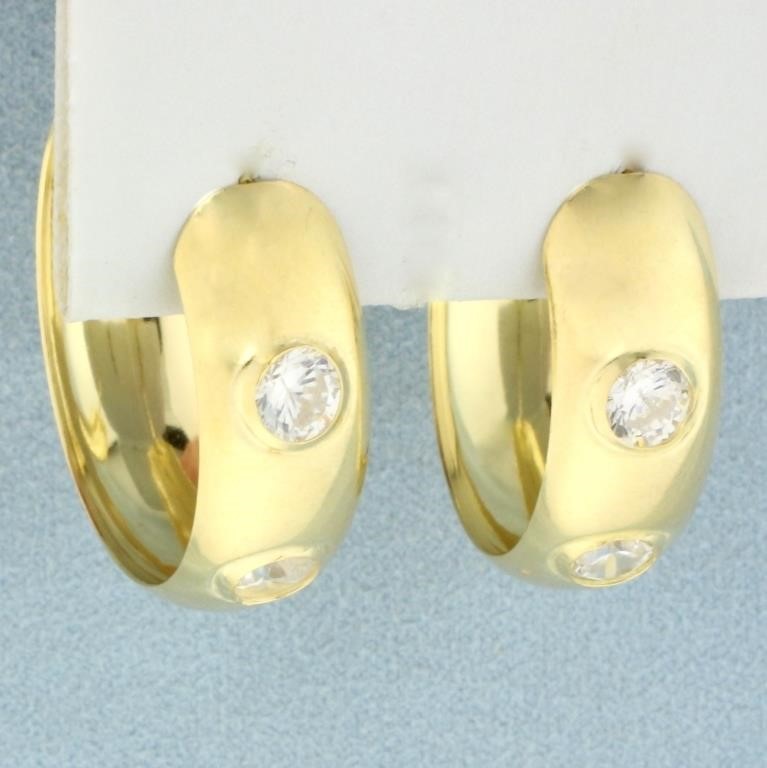 CZ Hoop Earrings in 18K Yellow Gold