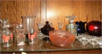 shelf lot pink elephant glasses, pink d