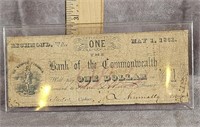 1861 THE BANK OF COMMON WEALTH ONE DOLLAR