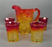 Imperial Red/ Amberina Lustre Rose 5 Pc Water Set