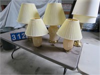 SET OF 4 LAMPS, 1 BRASS LAMP W/ EXTRA SHADE