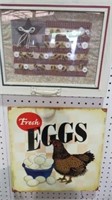 METAL FRESH EGG SIGN & FRAMED BUTTON COLLECTION