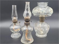 (3) Antique Hurricane Oil Lamps, 1 as is