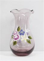 Fenton Hand Painted Pink Glass Vase 8"