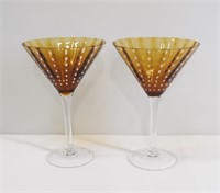 Pair of Cocktail / Martini Amber Glasses 7"