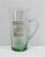 Green Glass Pitcher w Pewter Grape Design 9"