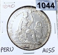 1890 Peru 9 Decimos CHOICE AU