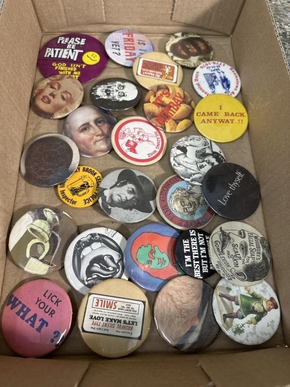 Box of funky pins
