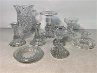9 pc Crystal Glass, Vases, Candleholders,