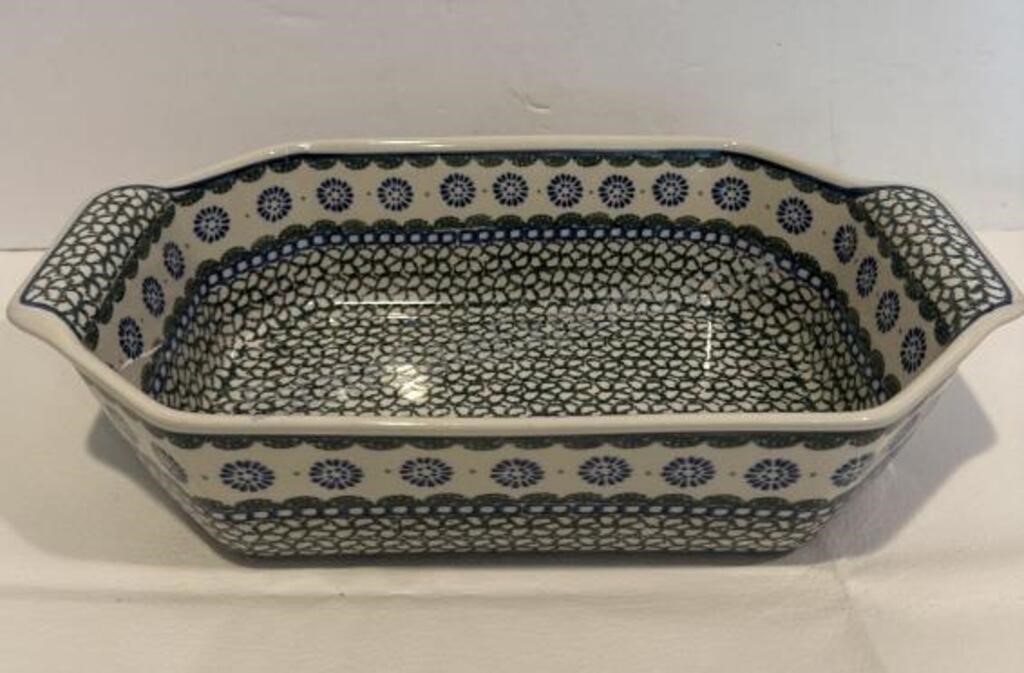 POLISH HANDMADE POTTERY LARGE DEEP CASSEROLE DISH