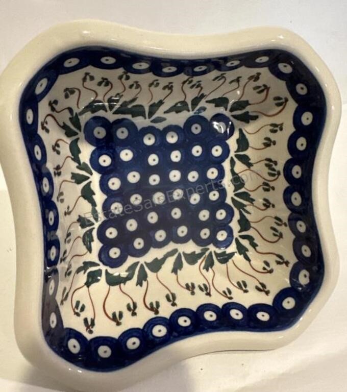 POLISH HANDMADE POTTERY 6-3/4” Square Bowl