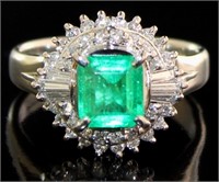 Platinum 1.68 ct Natural Emerald & Diamond Ring