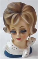 Vintage Demure Lady Head Vase w/ Scarf