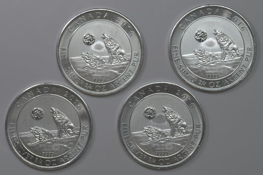4 - .75ozt Silver .999 Canada Wolves (4ozt TW)