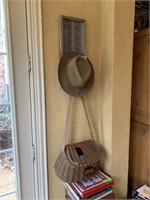 HAT/ WALL RACK/ & VTG FISHING CREEL BASKET