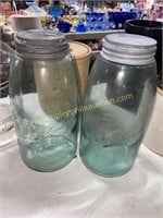2 half gallon fruit jars with zinc lids