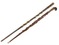 Folk Art Snake Carved Canes/ Walking Sticks (2)