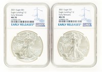 Coin (2) 2021 American Silver Eagle NGC MS70 T-2