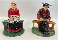 SWEET HAND PAINTED CAST IRON AMISH FIGURINES