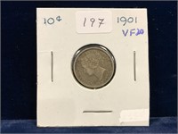 1901 Can Silver Ten Cent Piece  VF20