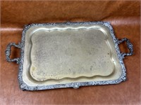 Large Brass and Silver Plate Serving Tray