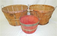 3 Vintage Wooden Slat Fruit Bushel Baskets