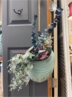 Wall Pottery Hanging Flower Pot with faux Flowers