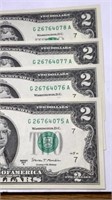 (4) UNC $2 bills w/ consecutive serial numbers