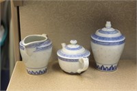 Set of 3 Chinese Creamer, Sugar and Tea Container