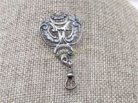 Victorian Sterling Scrolled Brooch with Fob for Po
