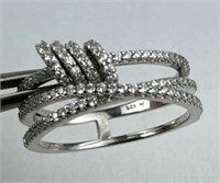 925 Silver CZ Crisscross Ring with Circle