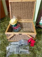 Picnic Basket, Cups, and Meat Holders Set