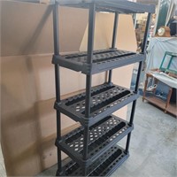 Brown plastic storage  shelf  measures 72"h 36"w