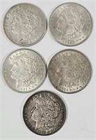 5 Circulated U.S. Morgan Silver Dollars