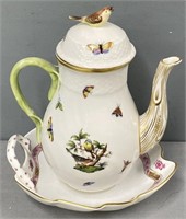 Herend Rothschild Bird Teapot & Pink Dish