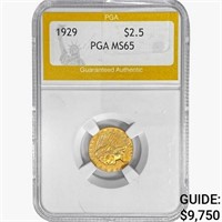 1929 $2.50 Gold Quarter Eagle PGA MS65