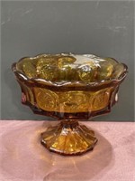 Vintage Amber COIN glass compote dish