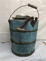 Vintage ice cream bucket with old blue blue