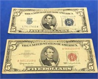 1934 Five Dollar Silver Cert. Note & Five Dollar