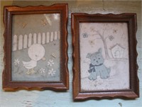Two Vintage Handmade Felt Pictures