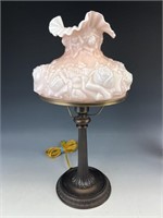 Fenton Pink Cased Puffy Rose Electric Lamp