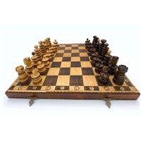 Carved Wood Chess Set with Chessboard