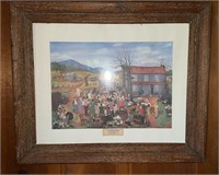 Framed print of a live outside auction on an old